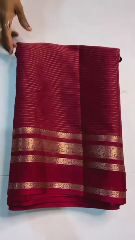 Elegant  Silk Saree with Golden Zari Border  Self Design and Premium Creap Silk