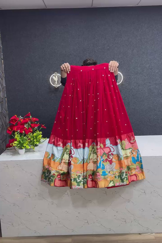 “Red Kalamkari Border Lehenga Set”