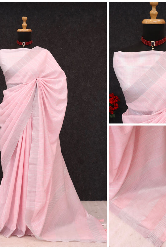 Elegant   Pure  heavy Linen-Cotton Saree with Silver Striped Border”