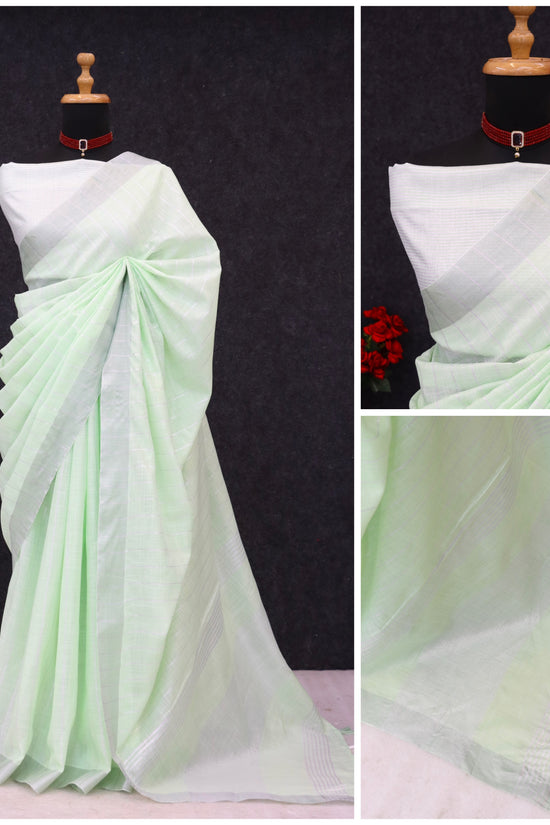 Elegant   Pure  heavy Linen-Cotton Saree with Silver Striped Border”