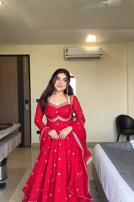 Elegant Ruby Flared Anarkali Gown