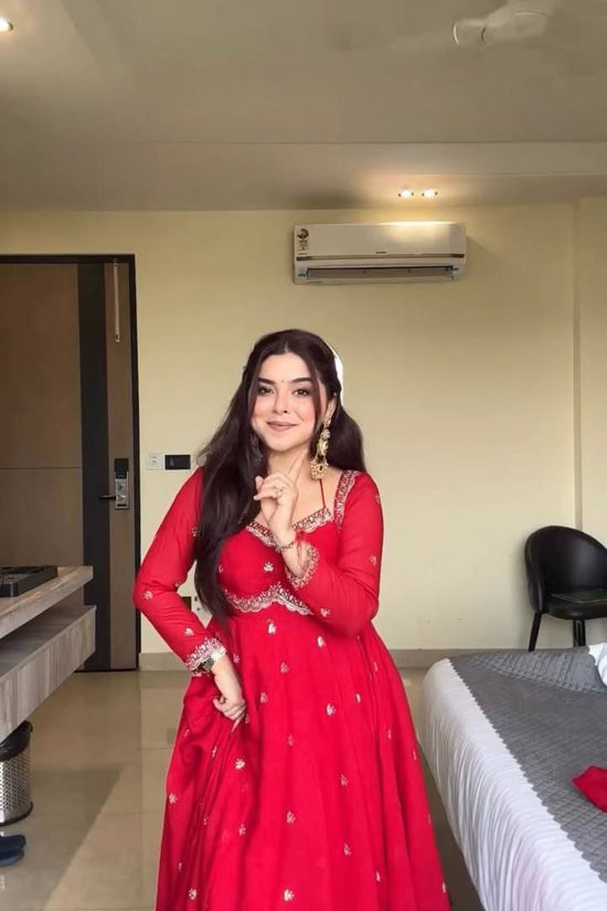 Elegant Ruby Flared Anarkali Gown