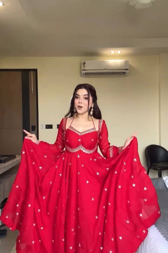 Elegant Ruby Flared Anarkali Gown