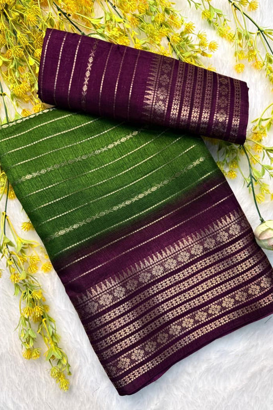 Elegant Green and Maroon Handloom Type  Saree with Intricate Elephant and Floral Border Design