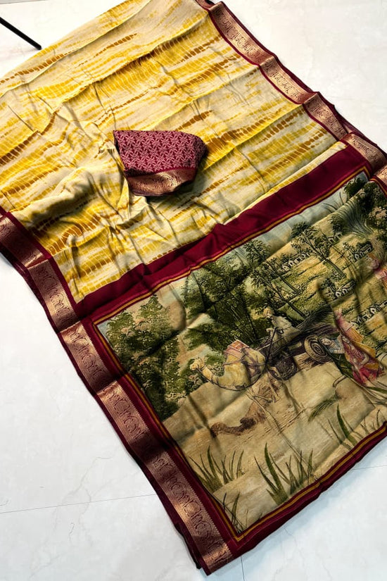 Traditional Rajasthani Tie-Dye Shibori print  Party Wear Saree with Village Art Pallu