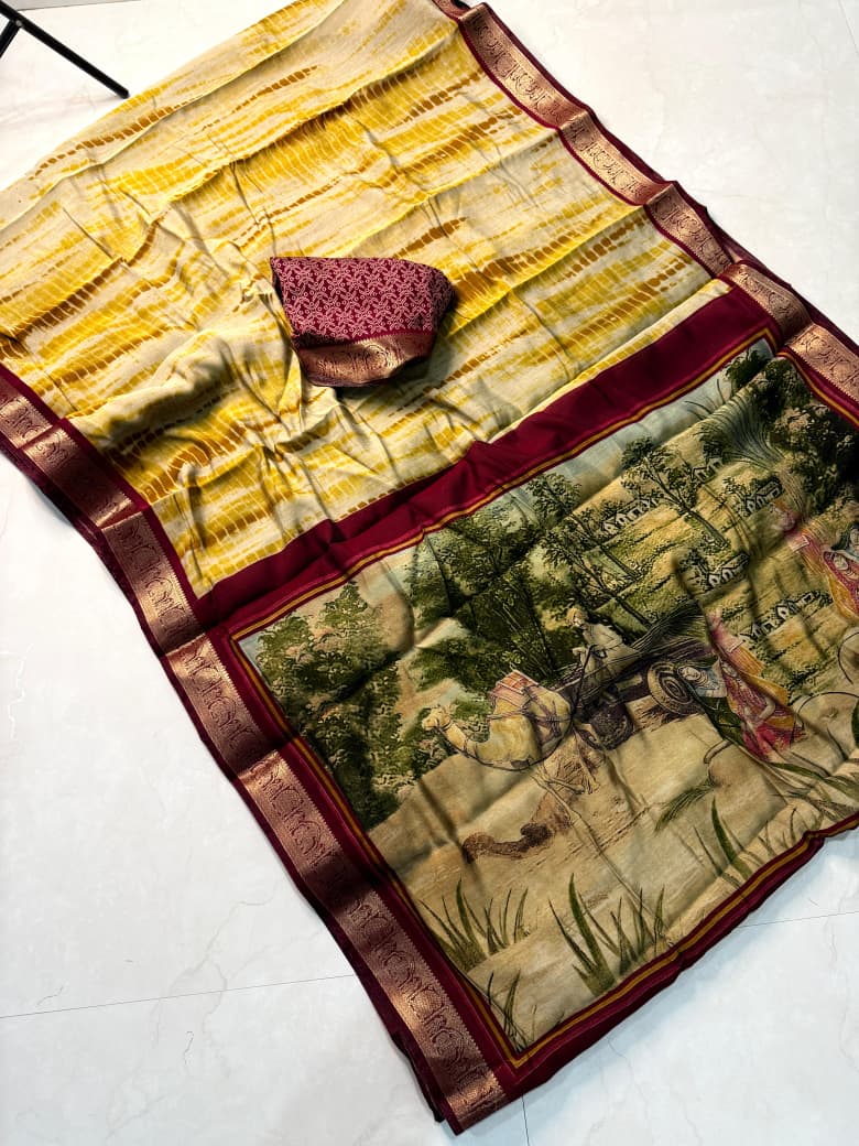 Traditional Rajasthani Tie-Dye Shibori print  Party Wear Saree with Village Art Pallu