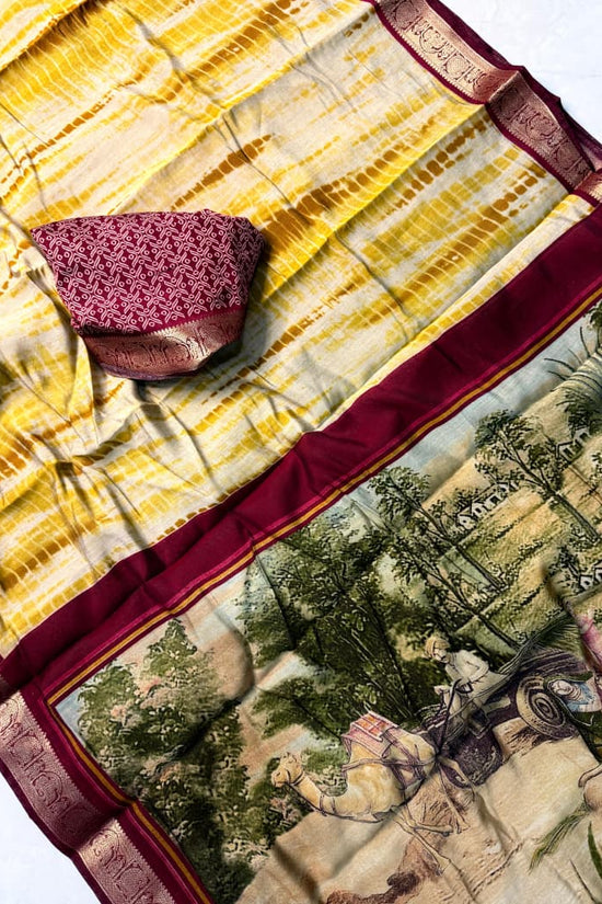 Traditional Rajasthani Tie-Dye Shibori print  Party Wear Saree with Village Art Pallu