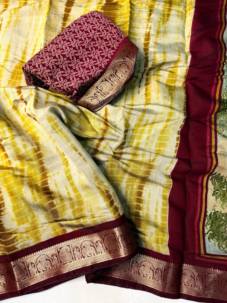 Traditional Rajasthani Tie-Dye Shibori print  Party Wear Saree with Village Art Pallu