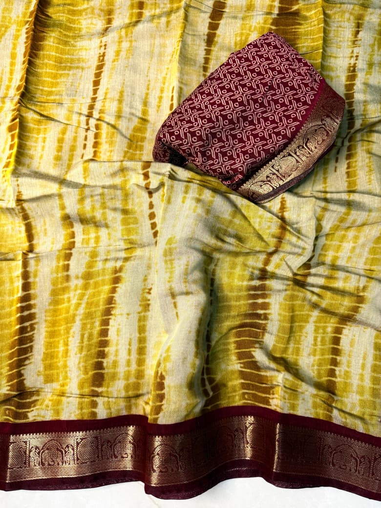 Traditional Rajasthani Tie-Dye Shibori print  Party Wear Saree with Village Art Pallu