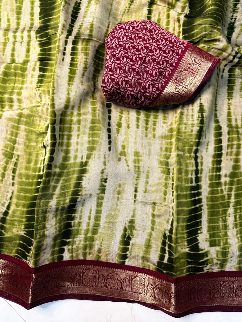 Traditional Rajasthani Tie-Dye Shibori print  Party Wear Saree with Village Art Pallu