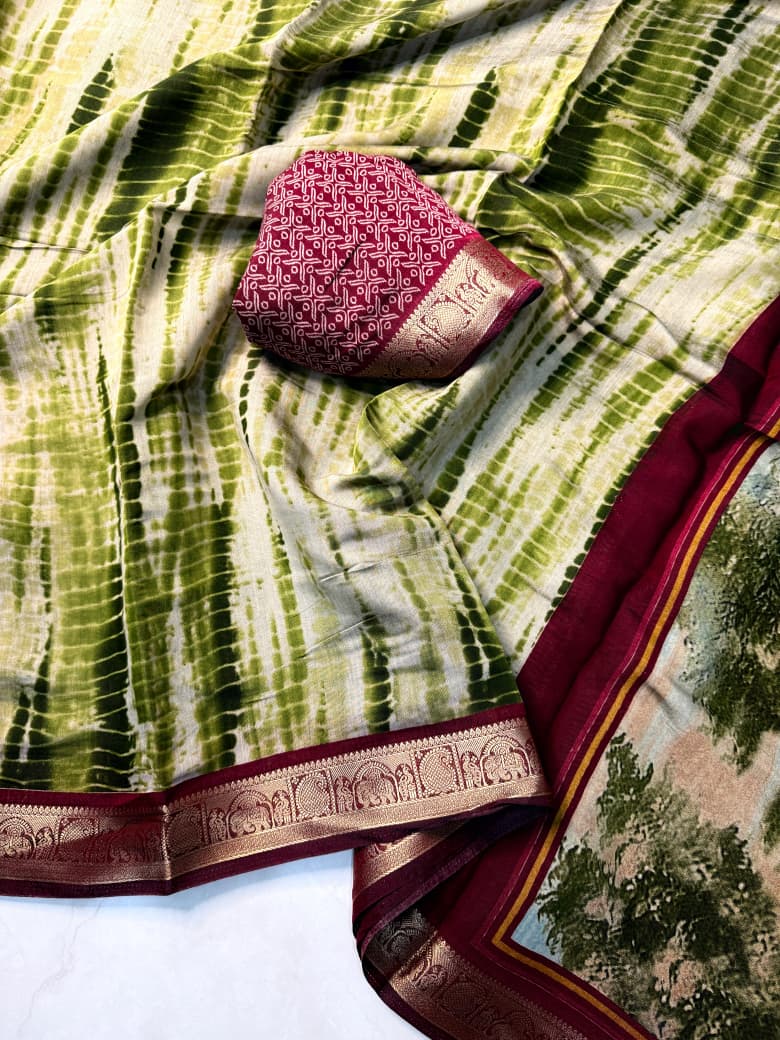 Traditional Rajasthani Tie-Dye Shibori print  Party Wear Saree with Village Art Pallu