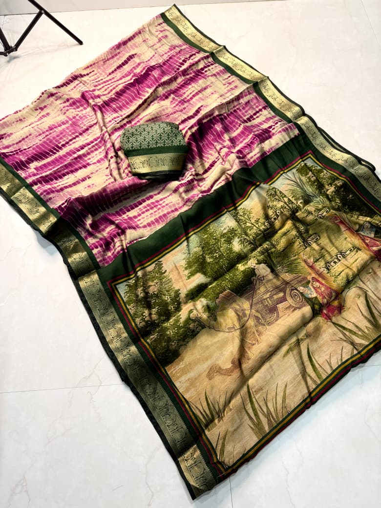 Traditional Rajasthani Tie-Dye Shibori print  Party Wear Saree with Village Art Pallu