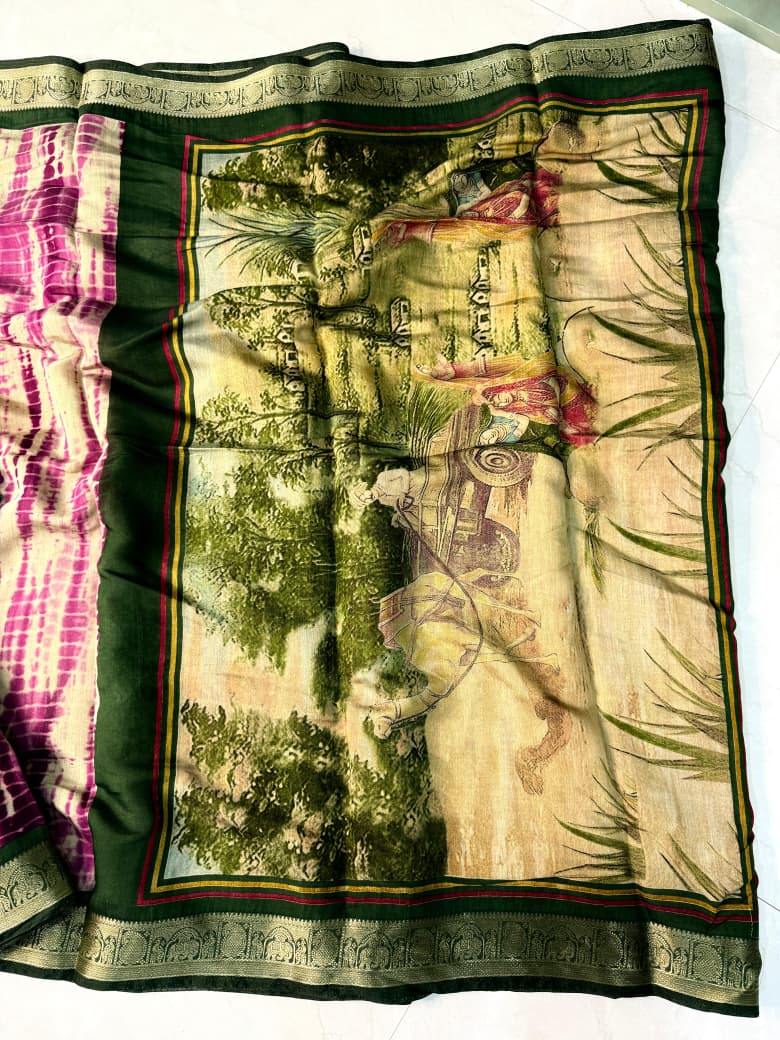 Traditional Rajasthani Tie-Dye Shibori print  Party Wear Saree with Village Art Pallu