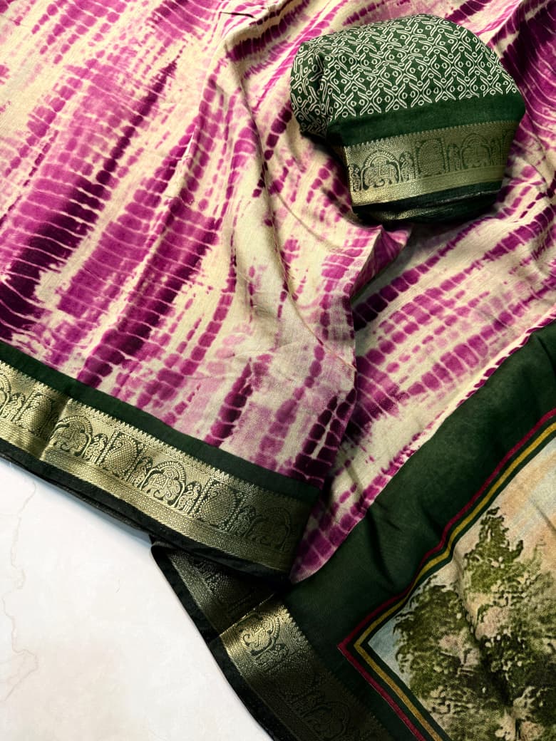 Traditional Rajasthani Tie-Dye Shibori print  Party Wear Saree with Village Art Pallu