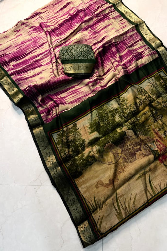 Traditional Rajasthani Tie-Dye Shibori print  Party Wear Saree with Village Art Pallu