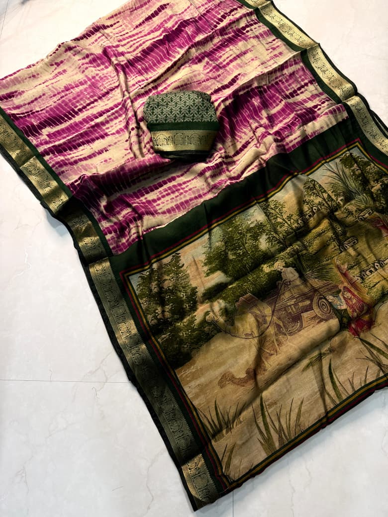 Traditional Rajasthani Tie-Dye Shibori print  Party Wear Saree with Village Art Pallu