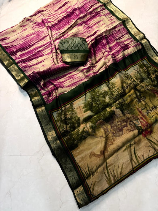 Traditional Rajasthani Tie-Dye Shibori print  Party Wear Saree with Village Art Pallu