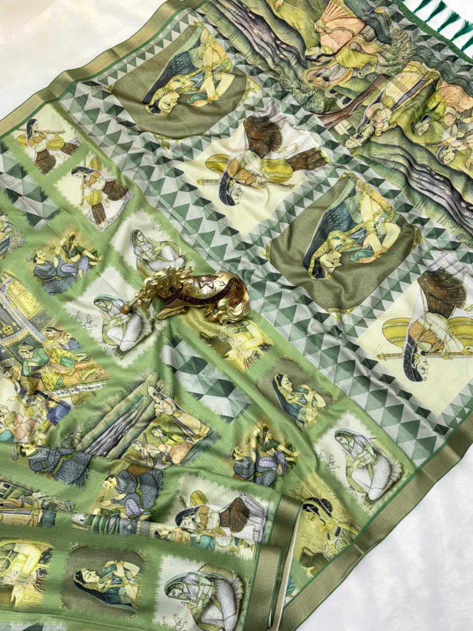 SOFT TUSSAR SILK PRINTED SILK SAREE