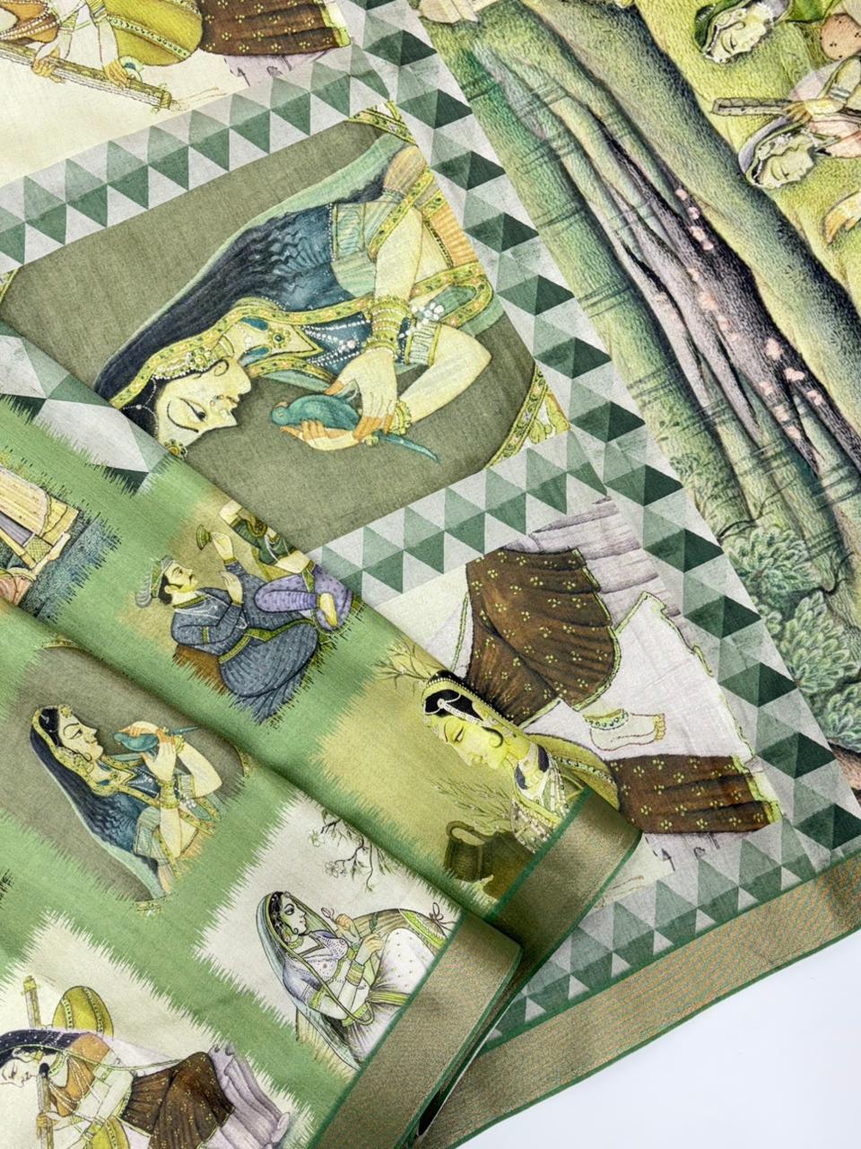 SOFT TUSSAR SILK PRINTED SILK SAREE