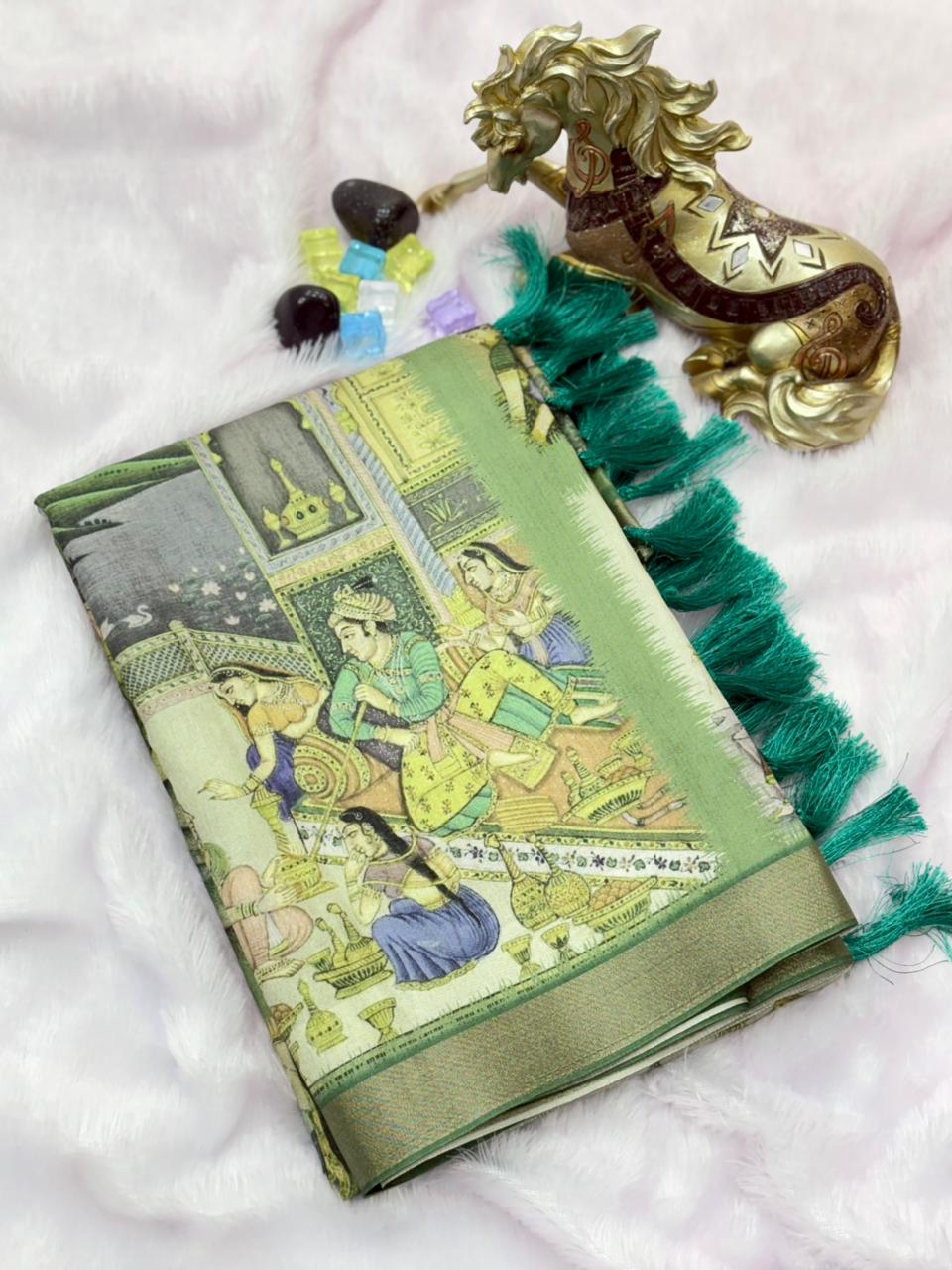 SOFT TUSSAR SILK PRINTED SILK SAREE