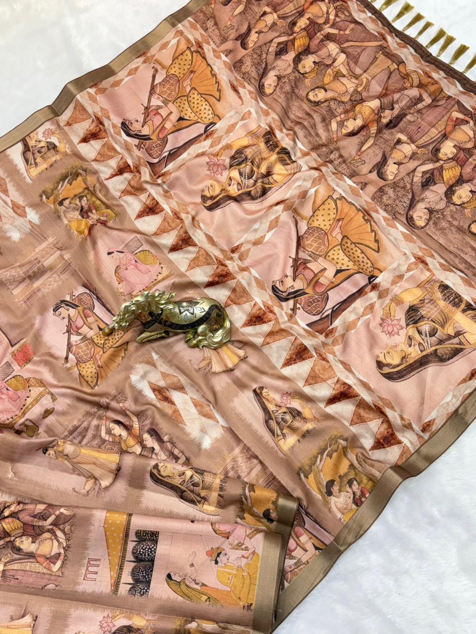 SOFT TUSSAR SILK PRINTED SILK SAREE