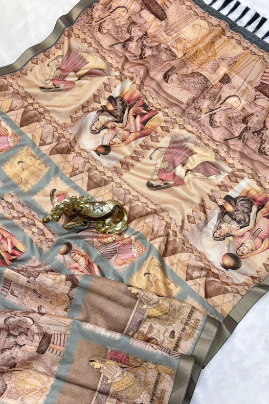 SOFT TUSSAR SILK PRINTED SILK SAREE