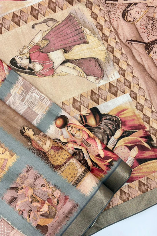 SOFT TUSSAR SILK PRINTED SILK SAREE