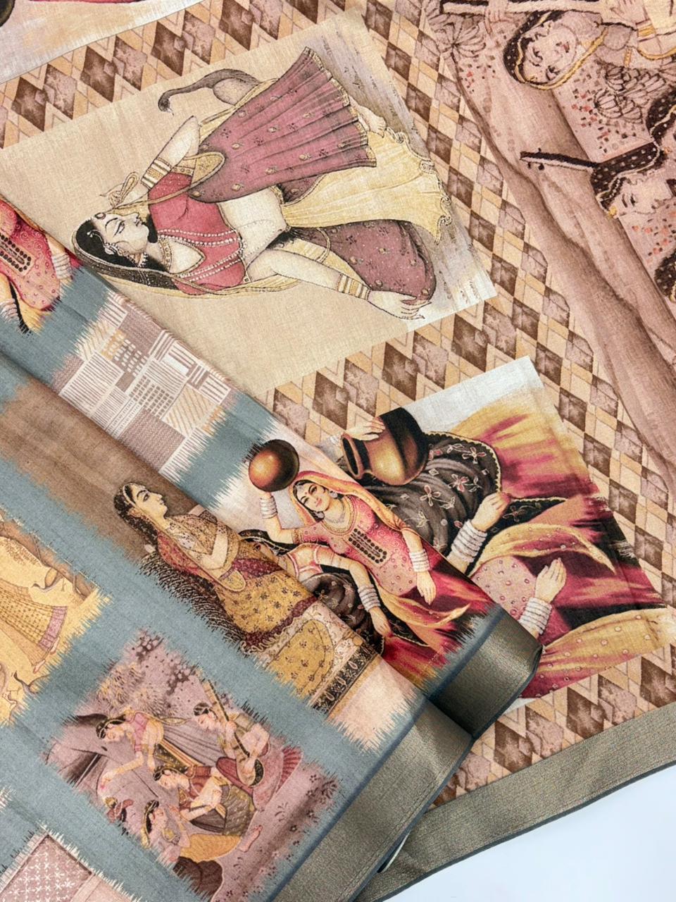 SOFT TUSSAR SILK PRINTED SILK SAREE