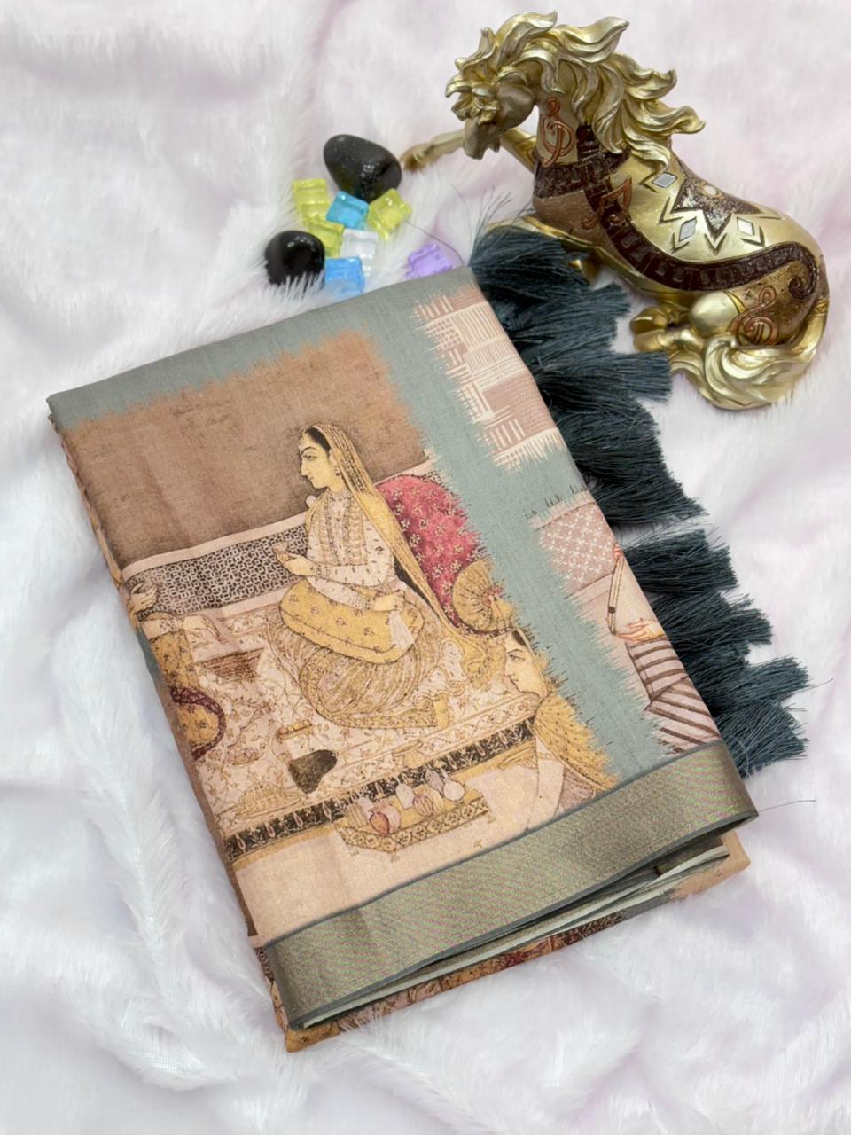 SOFT TUSSAR SILK PRINTED SILK SAREE