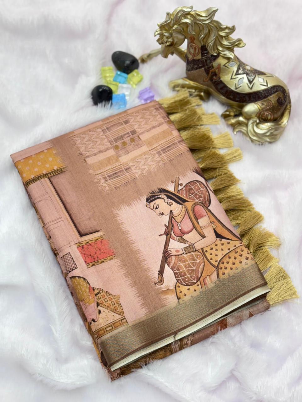 SOFT TUSSAR SILK PRINTED SILK SAREE